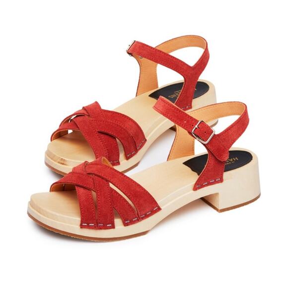 Swedish Hasbeens New Braided Sandal Clog in Rost Suede - Picture 2 of 3